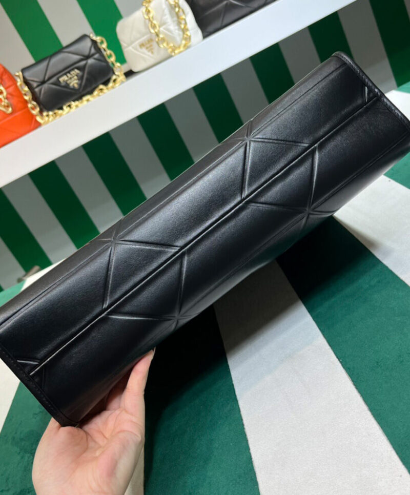 Prada Large Leather Prada Symbole Bag With Topstitching 1BA377 Black